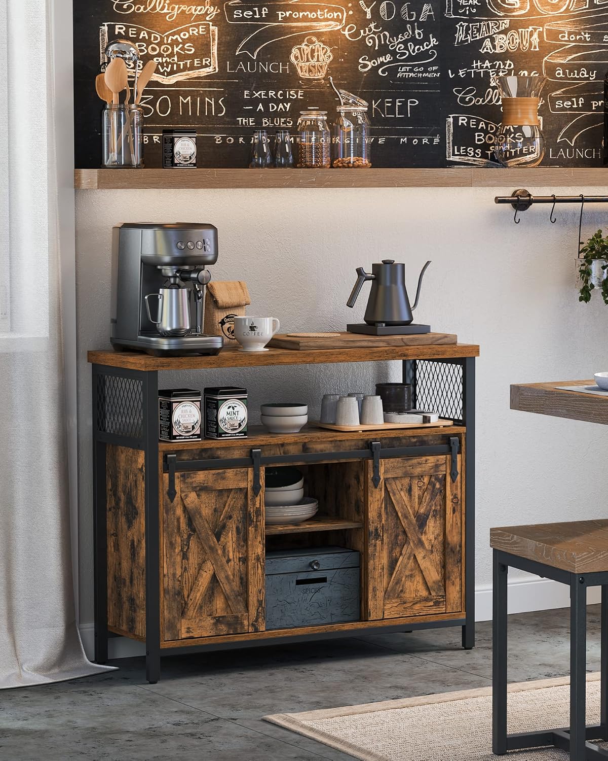 Buffet Cabinet with Sliding Barn Doors, Coffee Bar Cabinet, Sideboard Storage Cabinet with Adjustable Shelves for Dining Room, Living Room and Kitchen Rustic Brown and Ink Black LSC092B01 - with | Sold by Uncle Wiener's Wholesale
