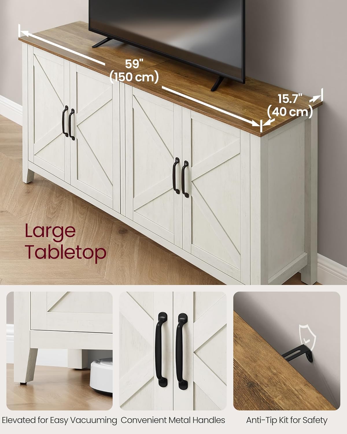 Buffet Storage Cabinet with Adjustable Shelves, 4 Door Sideboard Cabinet, Credenza TV Stand for Living Room, Dining Room and Entryway Rustic White,Honey Brown LSC381W01 - with | Sold by Uncle Wiener's Wholesale