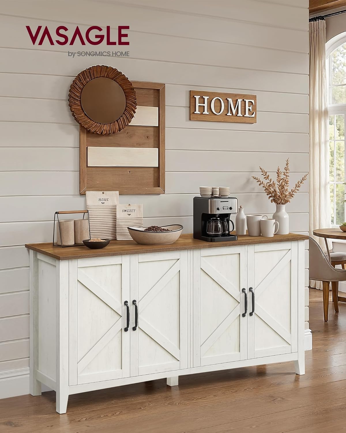 Buffet Storage Cabinet with Adjustable Shelves, 4 Door Sideboard Cabinet, Credenza TV Stand for Living Room, Dining Room and Entryway Rustic White,Honey Brown LSC381W01 - with | Sold by Uncle Wiener's Wholesale