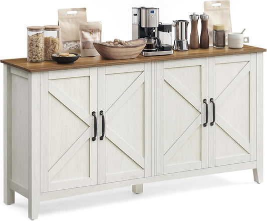 Buffet Storage Cabinet with Adjustable Shelves, 4 Door Sideboard Cabinet, Credenza TV Stand for Living Room, Dining Room and Entryway Rustic White,Honey Brown LSC381W01 - with | Sold by Uncle Wiener's Wholesale