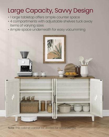 Buffet Storage Cabinet with Adjustable Shelves, 4 Door Sideboard Cabinet, Credenza TV Stand for Living Room, Dining Room and Entryway Rustic White,Honey Brown LSC381W01 - with | Sold by Uncle Wiener's Wholesale
