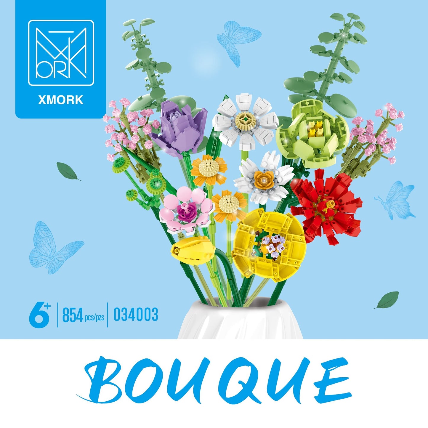 Building Block Flower Bouquet Set Decorative DIY Floral Model Kits 5 Styles 34001 - with 34003 Blue Bouquet | Sold by Uncle Wiener's Wholesale