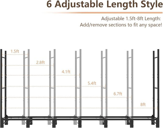 C-Hopetree Adjustable Firewood Rack – Heavy-Duty Steel Indoor Outdoor Log Holder, 32–96" Expandable - Home products with 8ft | Sold by Uncle Wiener's Wholesale