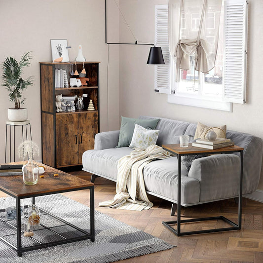 C Shaped End Table for Sofa and Couch, Industrial Side Table, Laptop Tray Table for Living Room, Bedroom and Small Spaces Rustic Brown and Black LNT52BX - with | Sold by Uncle Wiener's Wholesale