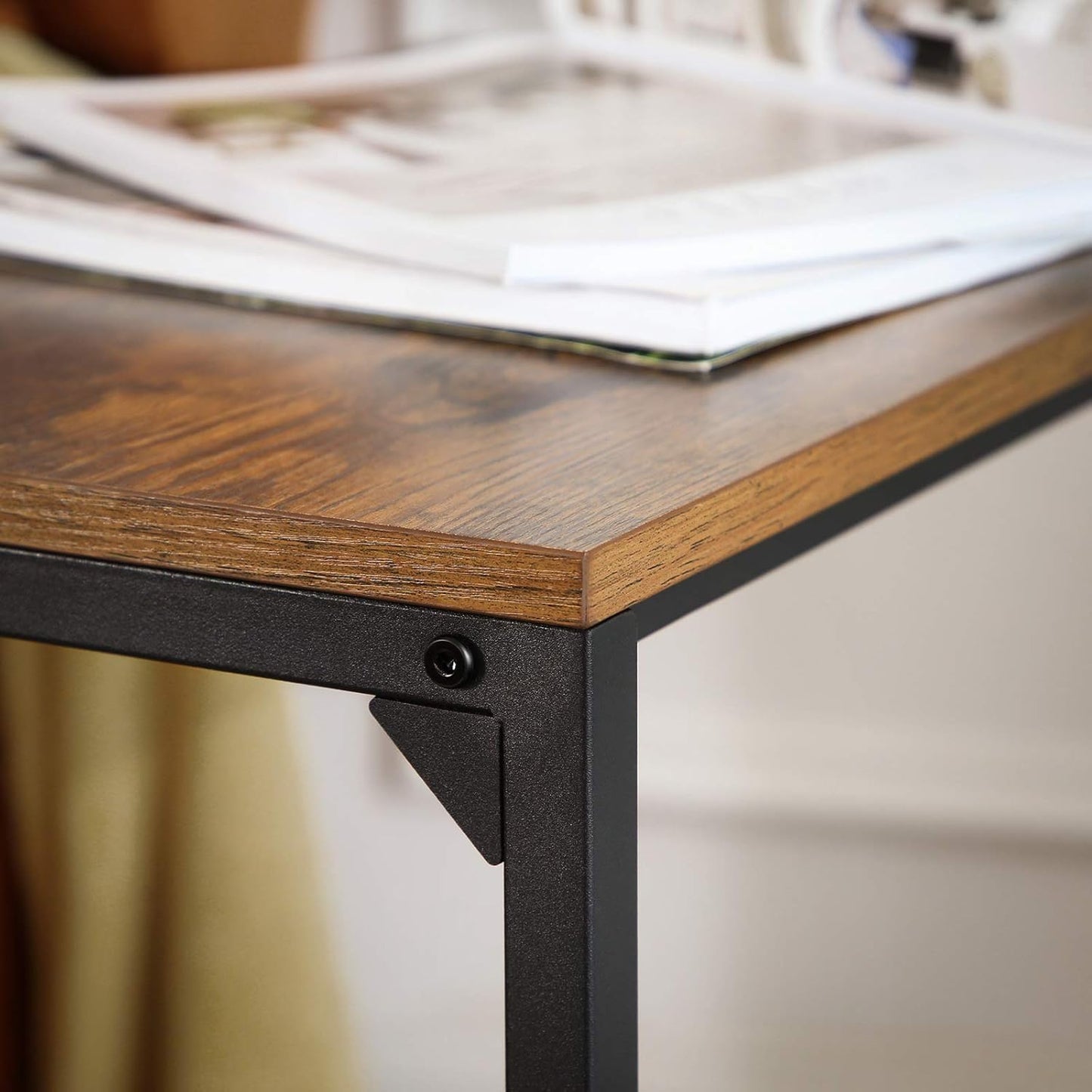 C Shaped End Table for Sofa and Couch, Industrial Side Table, Laptop Tray Table for Living Room, Bedroom and Small Spaces Rustic Brown and Black LNT52BX - with | Sold by Uncle Wiener's Wholesale