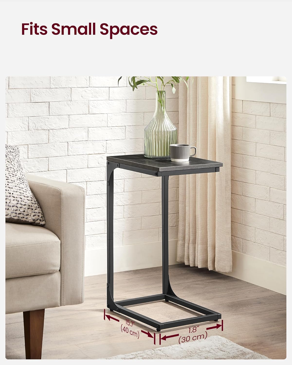 C-Shaped End Table, Small Side Table for Couch, Sofa Table with Metal Frame for Living Room, Bedroom, Bedside - with Cream White | Sold by Uncle Wiener's Wholesale