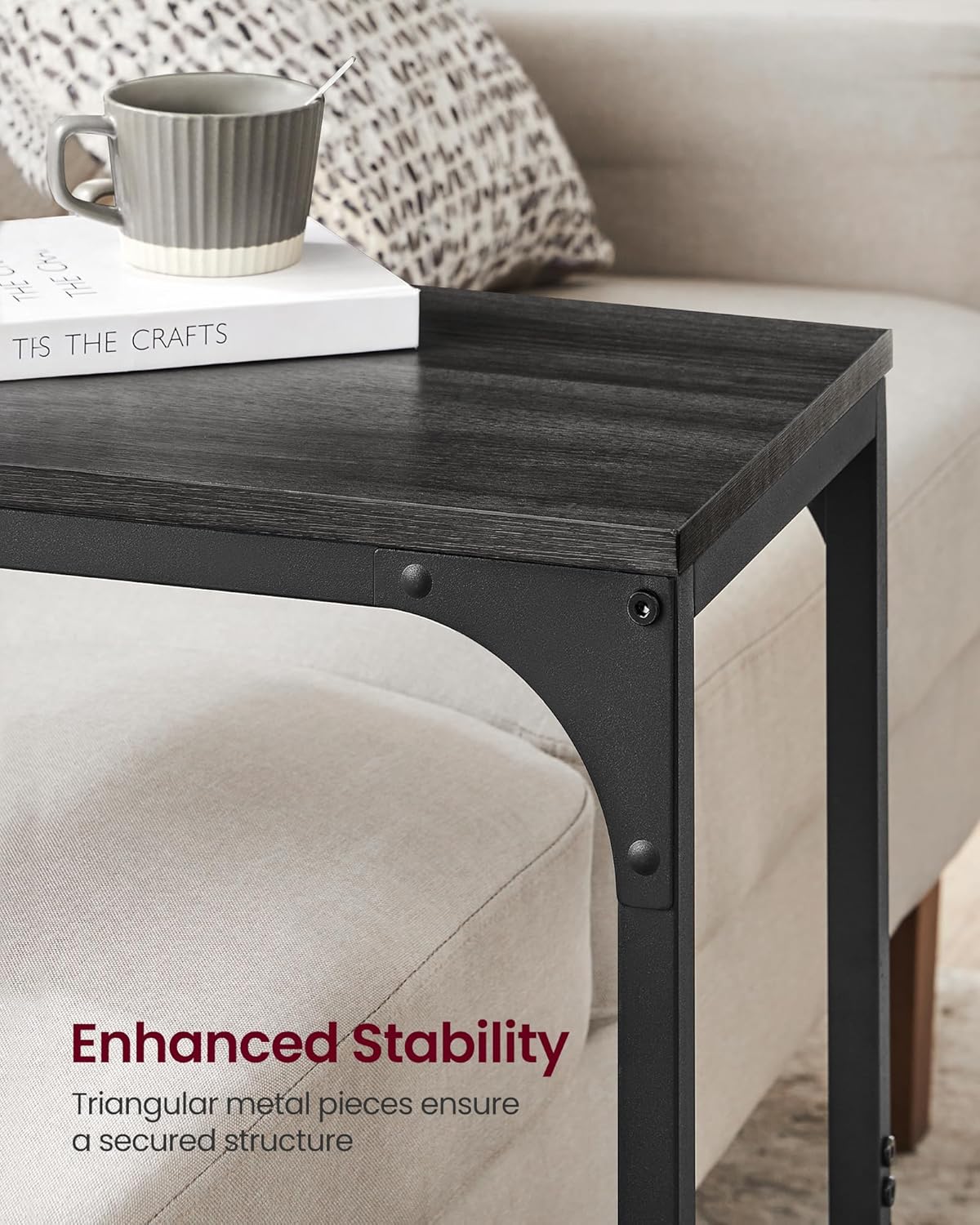 C-Shaped End Table, Small Side Table for Couch, Sofa Table with Metal Frame for Living Room, Bedroom, Bedside - with Cream White | Sold by Uncle Wiener's Wholesale