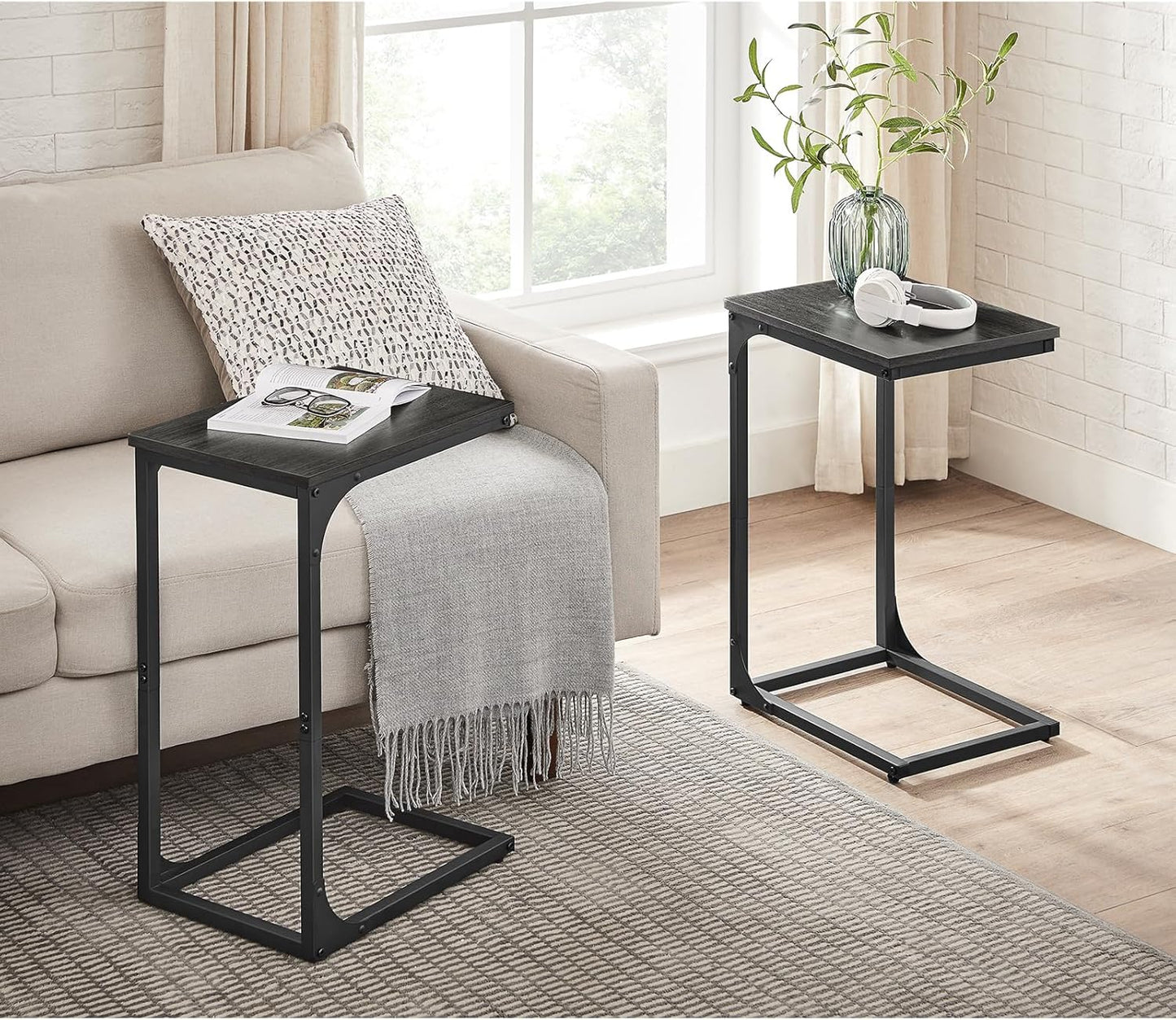 C-Shaped End Table, Small Side Table for Couch, Sofa Table with Metal Frame for Living Room, Bedroom, Bedside - with Cream White | Sold by Uncle Wiener's Wholesale