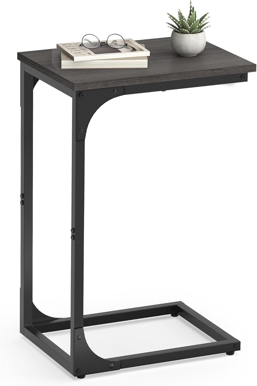 C-Shaped End Table, Small Side Table for Couch, Sofa Table with Metal Frame for Living Room, Bedroom, Bedside - with Cream White | Sold by Uncle Wiener's Wholesale