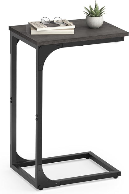 C-Shaped End Table, Small Side Table for Couch, Sofa Table with Metal Frame for Living Room, Bedroom, Bedside - with Cream White | Sold by Uncle Wiener's Wholesale