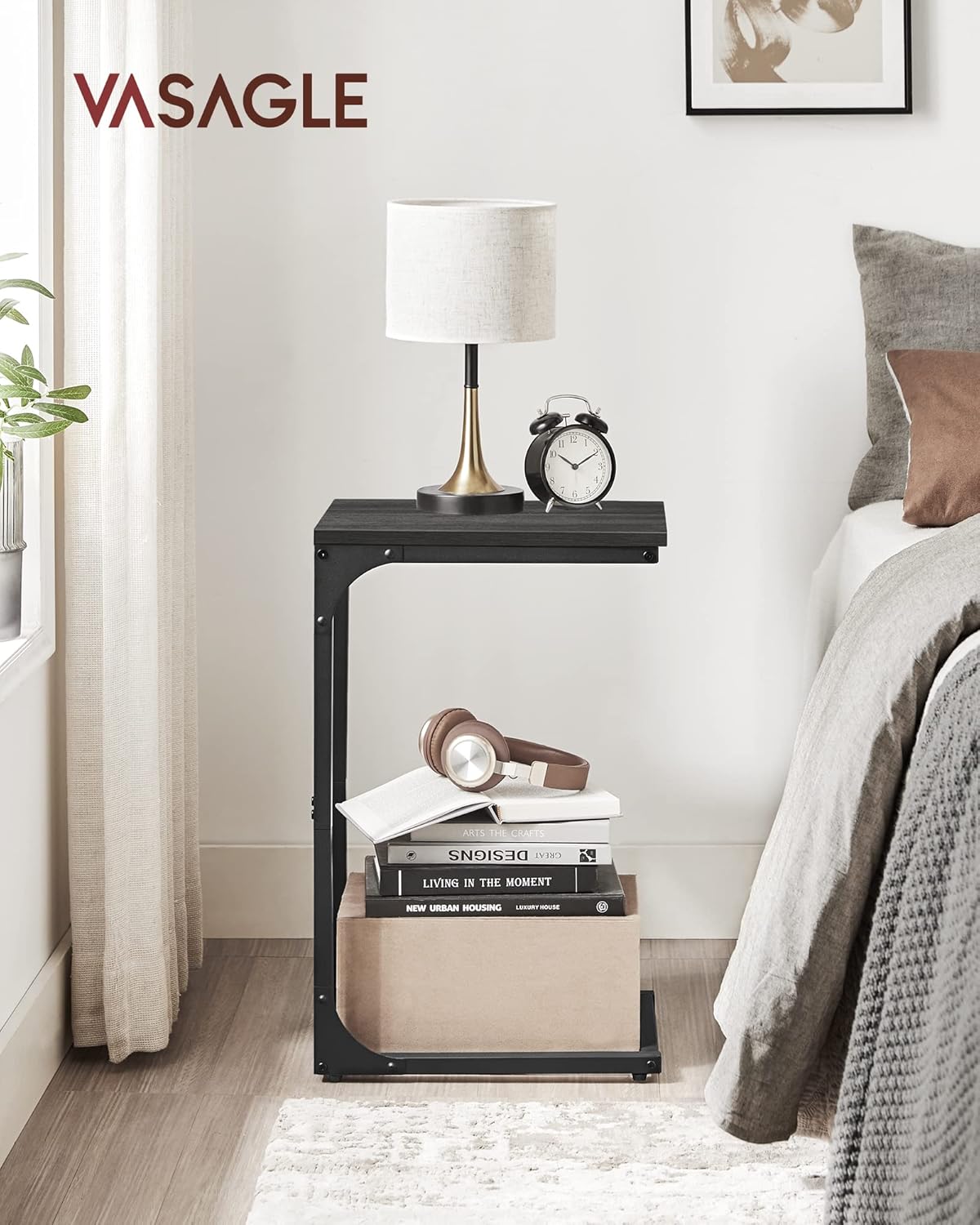 C-Shaped End Table, Small Side Table for Couch, Sofa Table with Metal Frame for Living Room, Bedroom, Bedside - with Cream White | Sold by Uncle Wiener's Wholesale