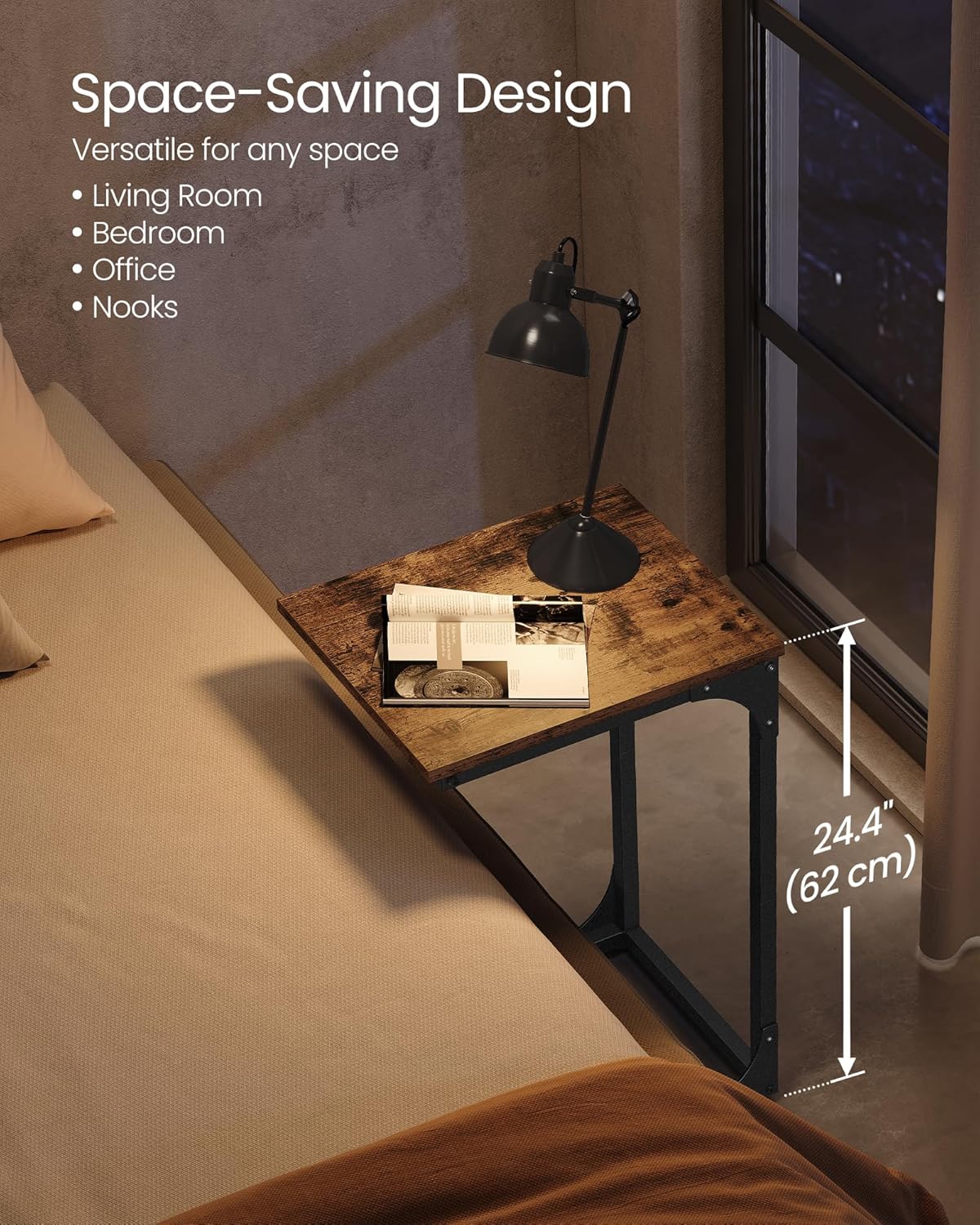 C-Shaped End Table, Small Side Table for Couch, Sofa Table with Metal Frame for Living Room, Bedroom, Bedside - with Cream White | Sold by Uncle Wiener's Wholesale