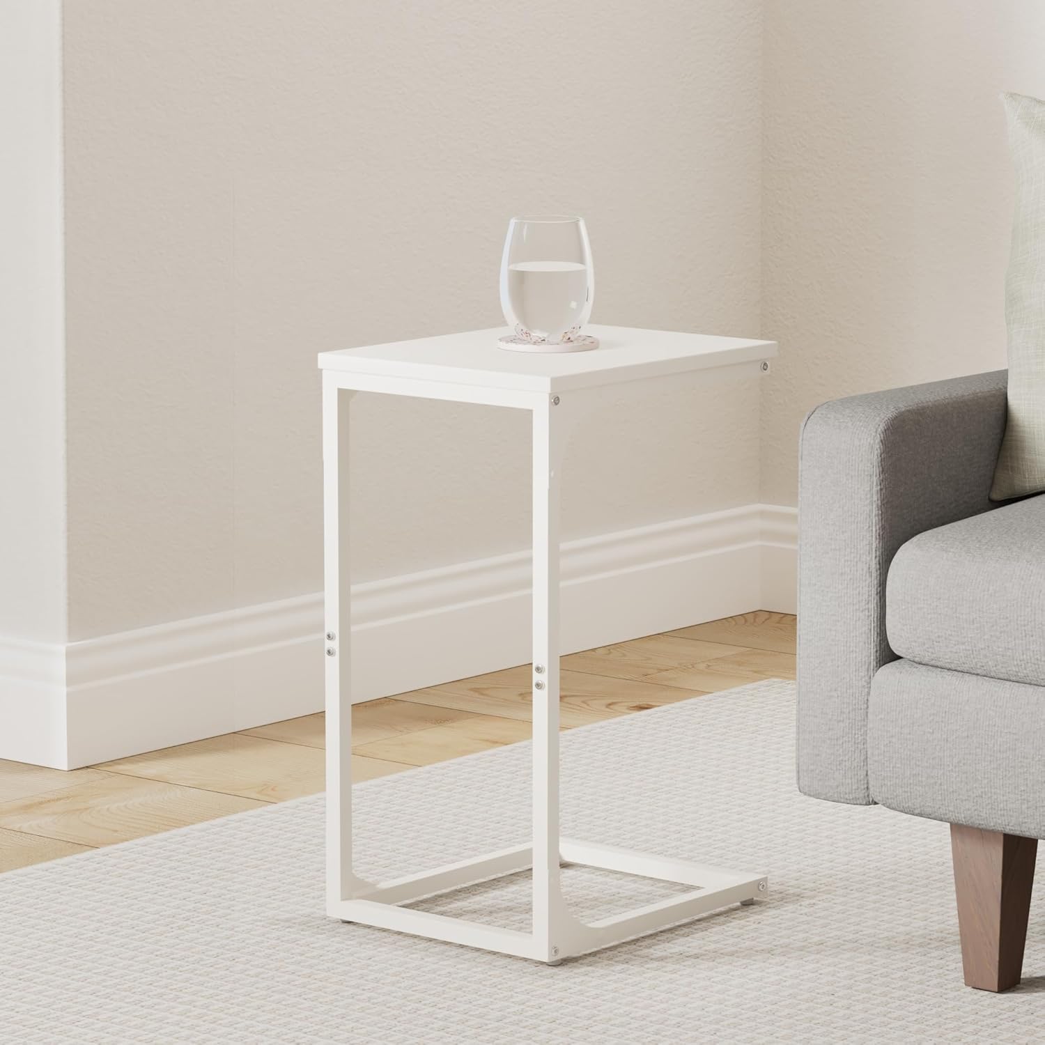 C-Shaped End Table, Small Side Table for Couch, Sofa Table with Metal Frame for Living Room, Bedroom, Bedside - with Cream White | Sold by Uncle Wiener's Wholesale