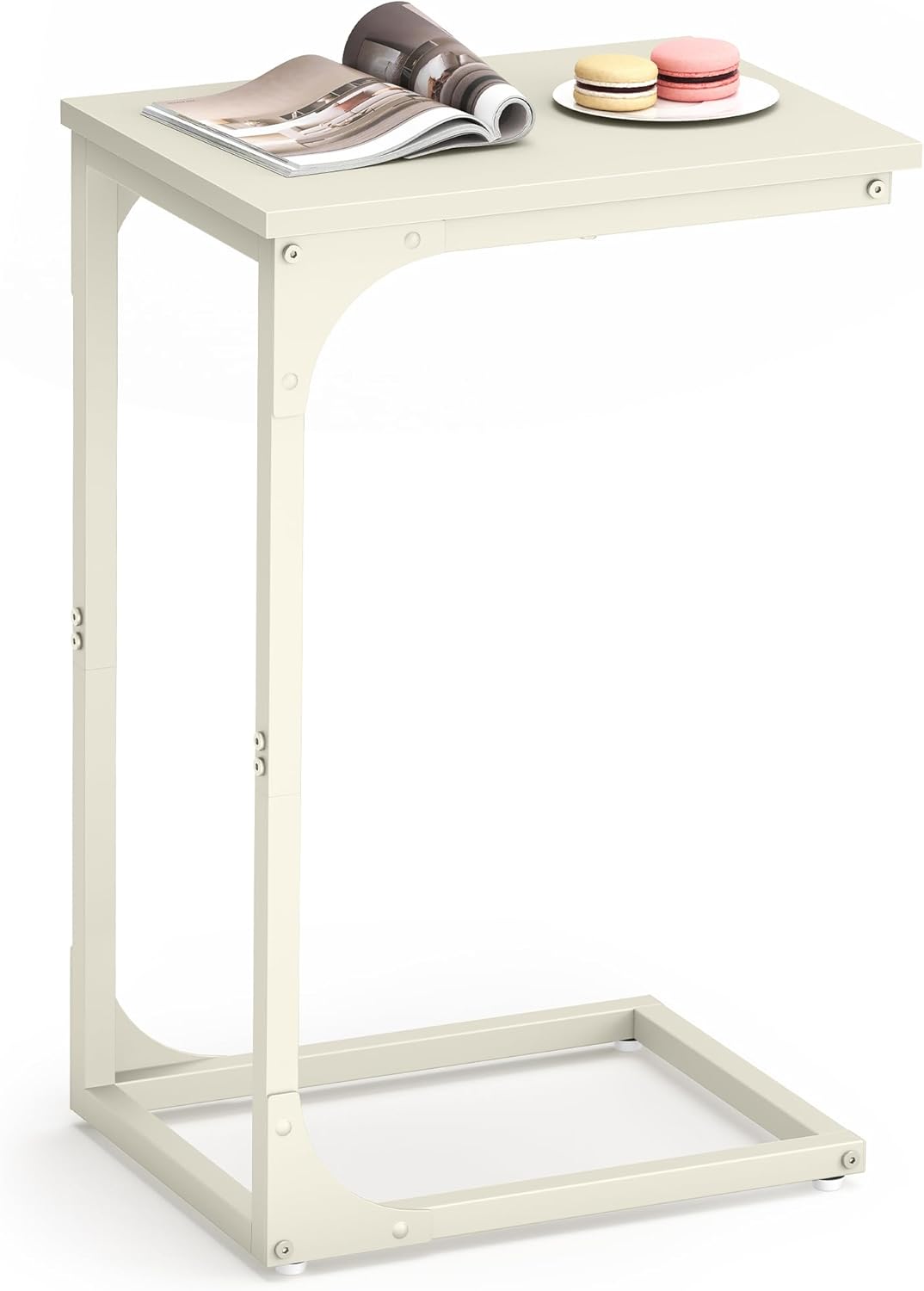 C-Shaped End Table, Small Side Table for Couch, Sofa Table with Metal Frame for Living Room, Bedroom, Bedside - with Cream White | Sold by Uncle Wiener's Wholesale
