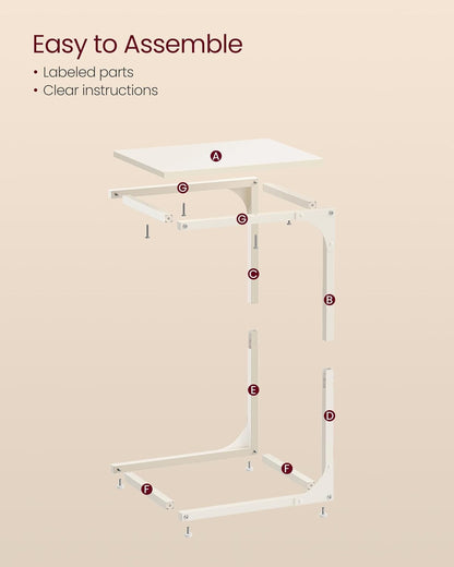C-Shaped End Table, Small Side Table for Couch, Sofa Table with Metal Frame for Living Room, Bedroom, Bedside - with Cream White | Sold by Uncle Wiener's Wholesale