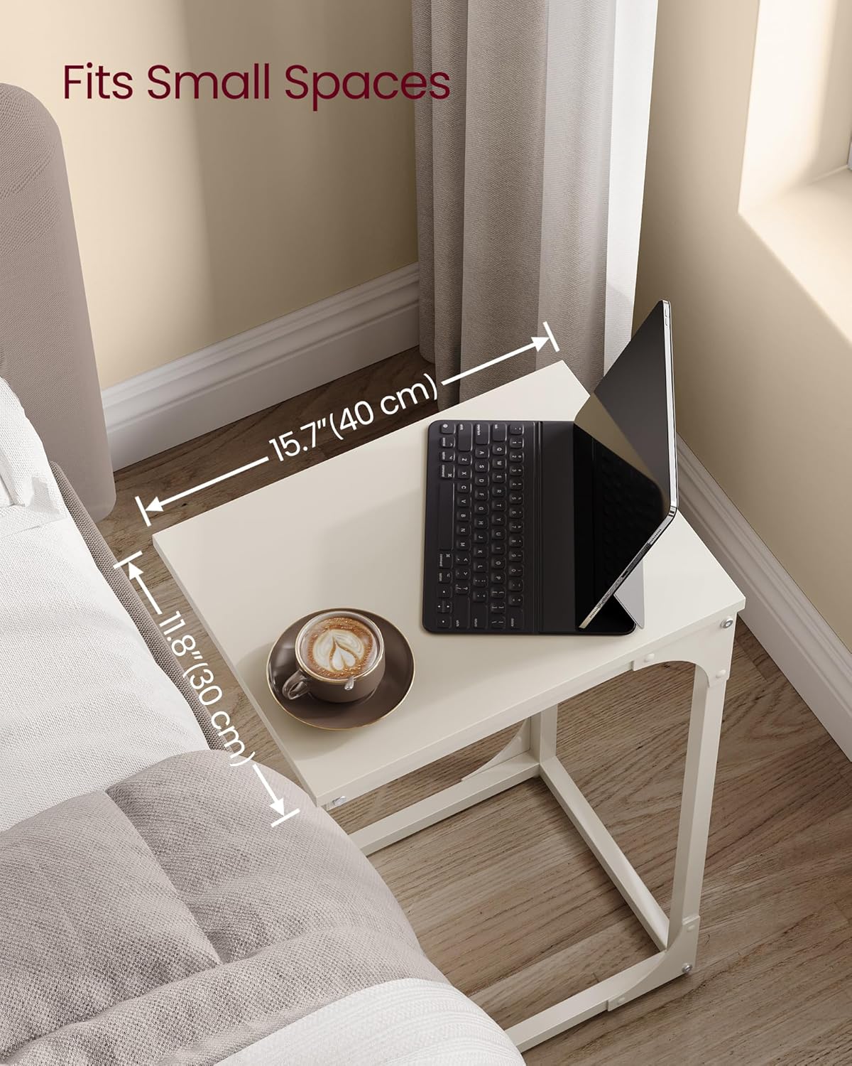 C-Shaped End Table, Small Side Table for Couch, Sofa Table with Metal Frame for Living Room, Bedroom, Bedside - with Cream White | Sold by Uncle Wiener's Wholesale