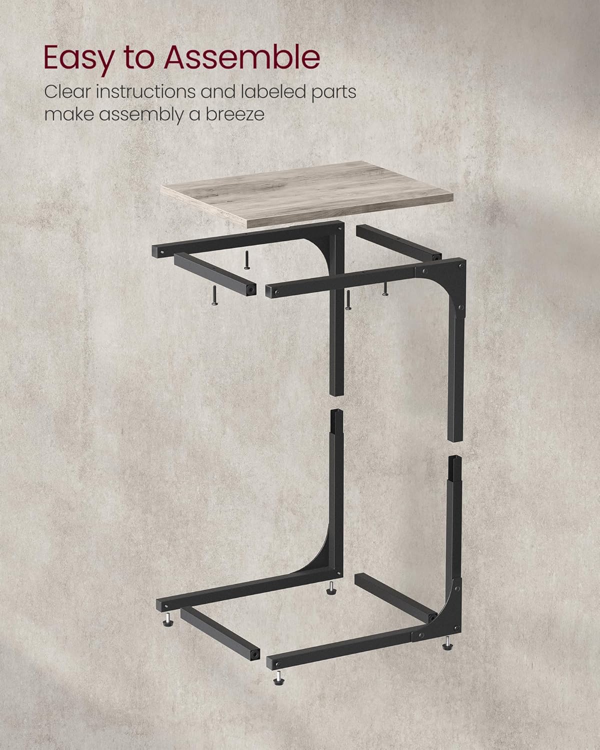 C-Shaped End Table, Small Side Table for Couch, Sofa Table with Metal Frame for Living Room, Bedroom, Bedside - with Cream White | Sold by Uncle Wiener's Wholesale
