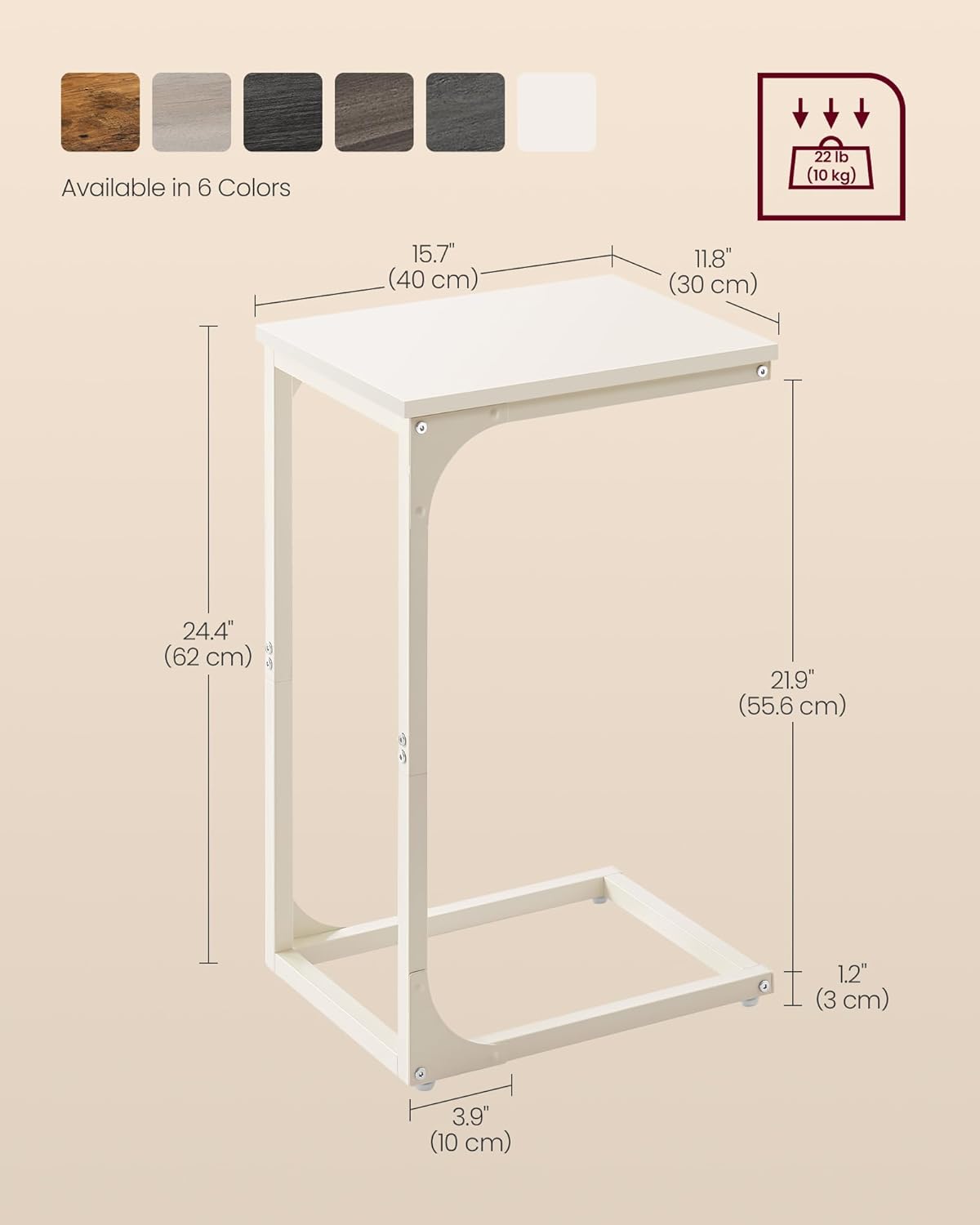 C-Shaped End Table, Small Side Table for Couch, Sofa Table with Metal Frame for Living Room, Bedroom, Bedside - with Cream White | Sold by Uncle Wiener's Wholesale