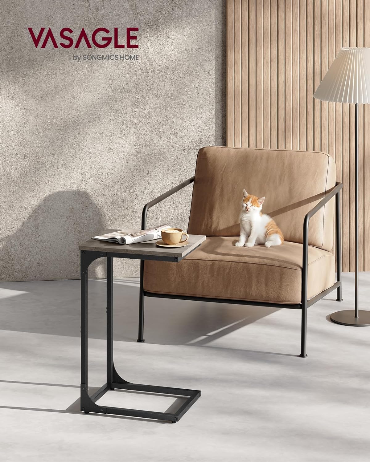 C-Shaped End Table, Small Side Table for Couch, Sofa Table with Metal Frame for Living Room, Bedroom, Bedside - with Cream White | Sold by Uncle Wiener's Wholesale