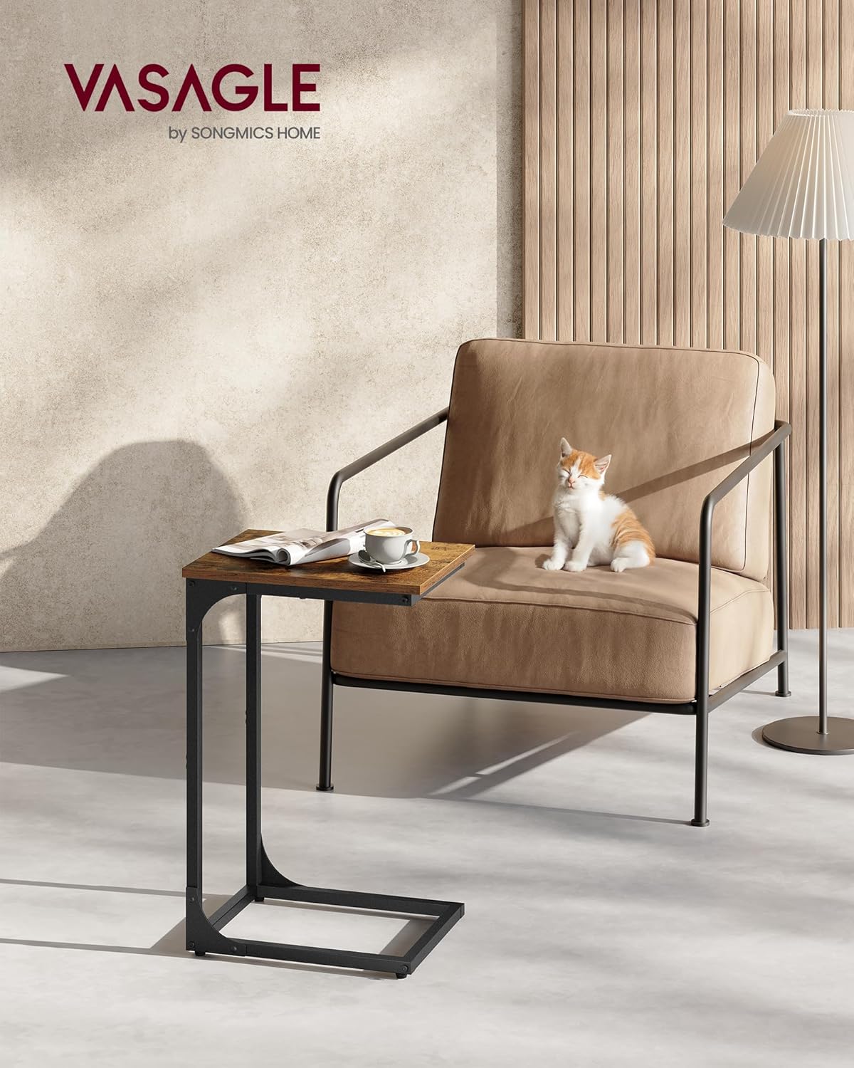 C-Shaped End Table, Small Side Table for Couch, Sofa Table with Metal Frame for Living Room, Bedroom, Bedside - with Cream White | Sold by Uncle Wiener's Wholesale