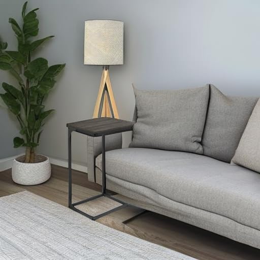 C Shaped End Table, Sofa Side Table, Couch Table and Small TV Tray with Metal Frame - with Gray Oak and Ink Black | Sold by Uncle Wiener's Wholesale