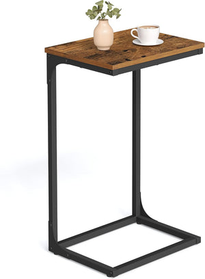 C Shaped End Table, Sofa Side Table, Couch Table and Small TV Tray with Metal Frame