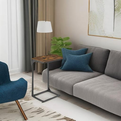 C Shaped End Table, Sofa Side Table, Couch Table and Small TV Tray with Metal Frame - with Gray Oak and Ink Black | Sold by Uncle Wiener's Wholesale