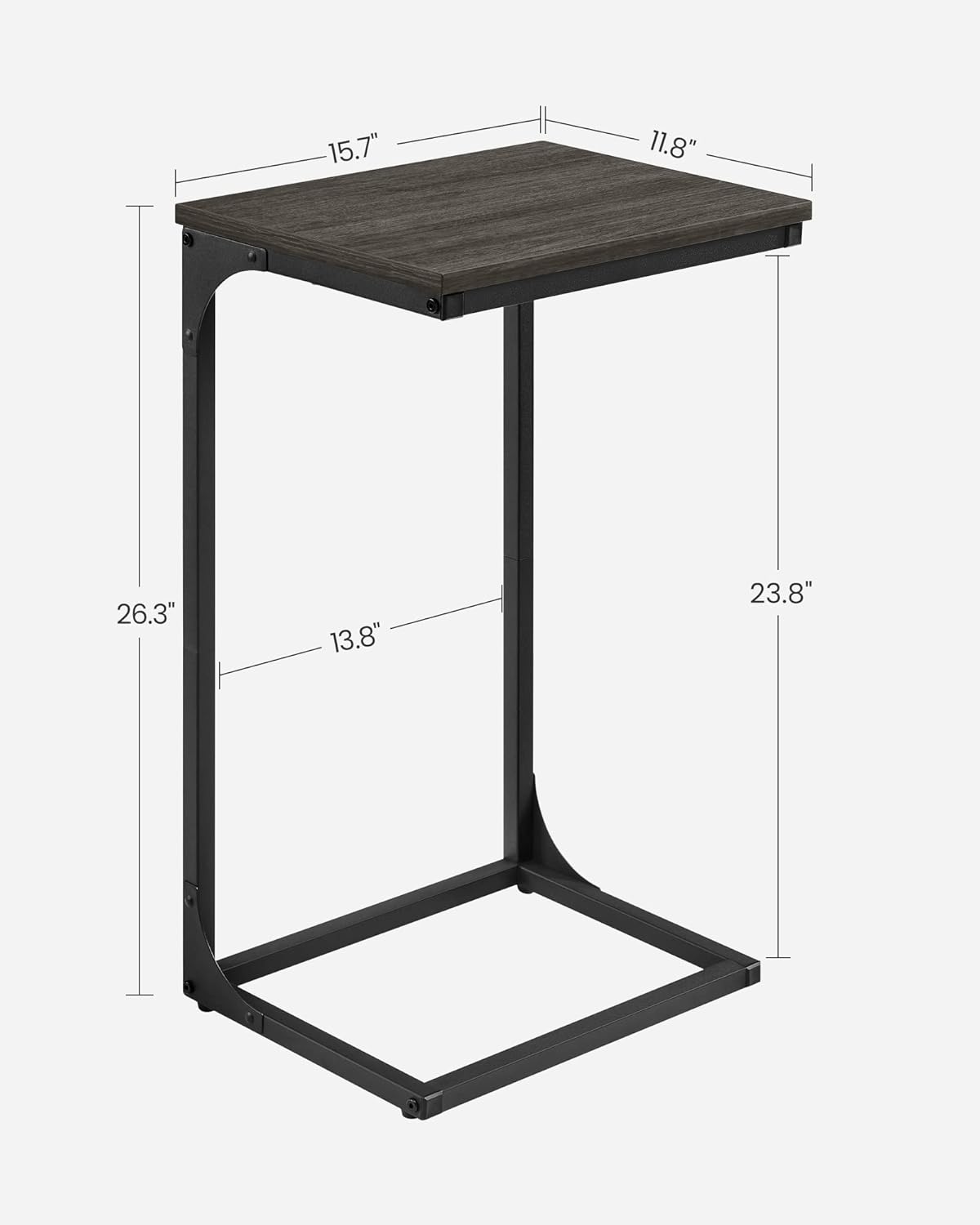 C Shaped End Table, Sofa Side Table, Couch Table and Small TV Tray with Metal Frame - with Gray Oak and Ink Black | Sold by Uncle Wiener's Wholesale