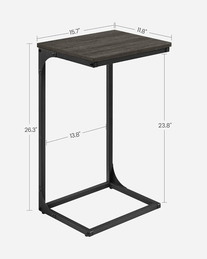 C Shaped End Table, Sofa Side Table, Couch Table and Small TV Tray with Metal Frame - with Gray Oak and Ink Black | Sold by Uncle Wiener's Wholesale