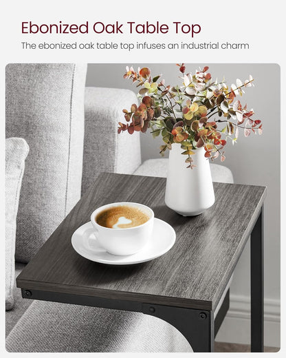 C Shaped End Table, Sofa Side Table, Couch Table and Small TV Tray with Metal Frame - with Gray Oak and Ink Black | Sold by Uncle Wiener's Wholesale