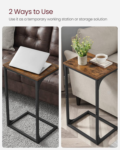 C Shaped End Table, Sofa Side Table, Couch Table and Small TV Tray with Metal Frame - with Gray Oak and Ink Black | Sold by Uncle Wiener's Wholesale