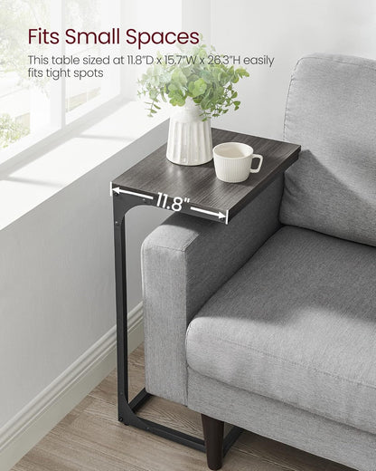 C Shaped End Table, Sofa Side Table, Couch Table and Small TV Tray with Metal Frame - with Gray Oak and Ink Black | Sold by Uncle Wiener's Wholesale