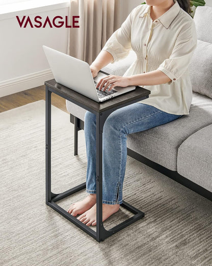 C Shaped End Table, Sofa Side Table, Couch Table and Small TV Tray with Metal Frame - with Gray Oak and Ink Black | Sold by Uncle Wiener's Wholesale