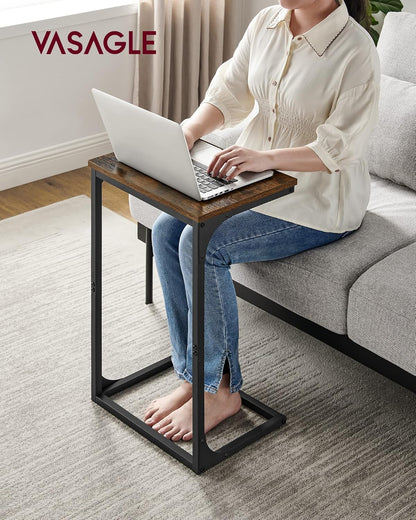 C Shaped End Table, Sofa Side Table, Couch Table and Small TV Tray with Metal Frame - with Gray Oak and Ink Black | Sold by Uncle Wiener's Wholesale