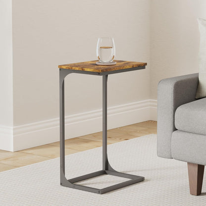 C Shaped End Table, Sofa Side Table, Couch Table and Small TV Tray with Metal Frame - with Gray Oak and Ink Black | Sold by Uncle Wiener's Wholesale
