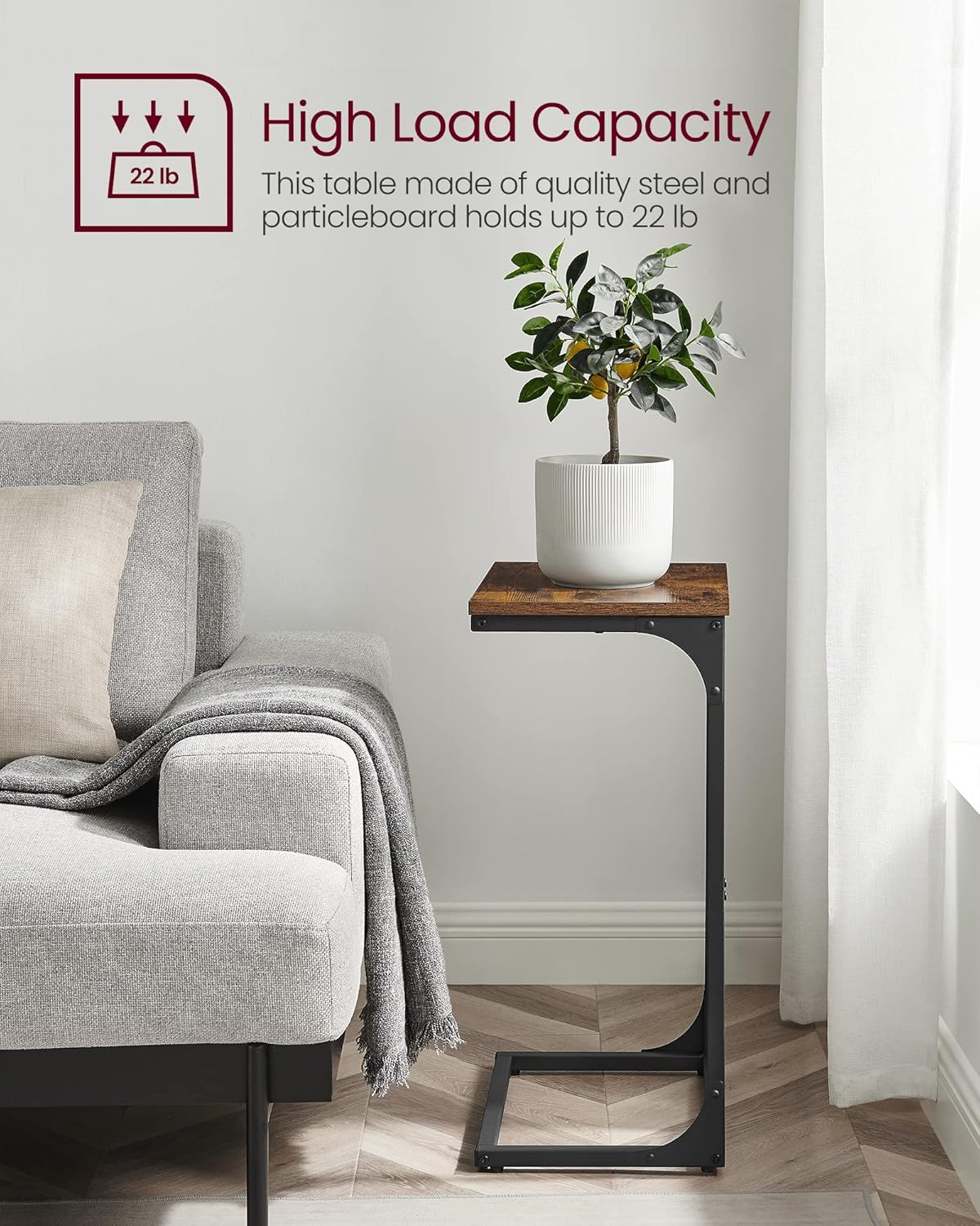 C Shaped End Table, Sofa Side Table, Couch Table and Small TV Tray with Metal Frame - with Gray Oak and Ink Black | Sold by Uncle Wiener's Wholesale