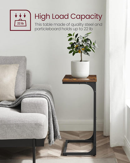C Shaped End Table, Sofa Side Table, Couch Table and Small TV Tray with Metal Frame - with Gray Oak and Ink Black | Sold by Uncle Wiener's Wholesale