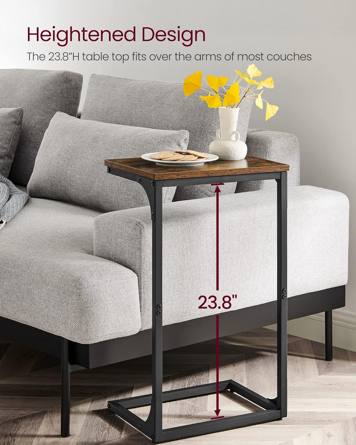 C Shaped End Table, Sofa Side Table, Couch Table and Small TV Tray with Metal Frame - with Gray Oak and Ink Black | Sold by Uncle Wiener's Wholesale