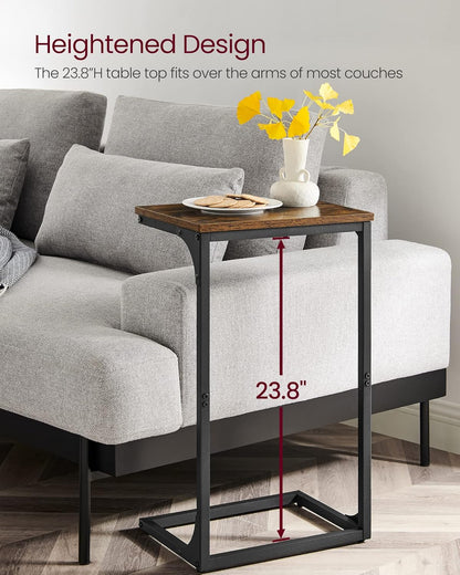 C Shaped End Table, Sofa Side Table, Couch Table and Small TV Tray with Metal Frame - with Gray Oak and Ink Black | Sold by Uncle Wiener's Wholesale