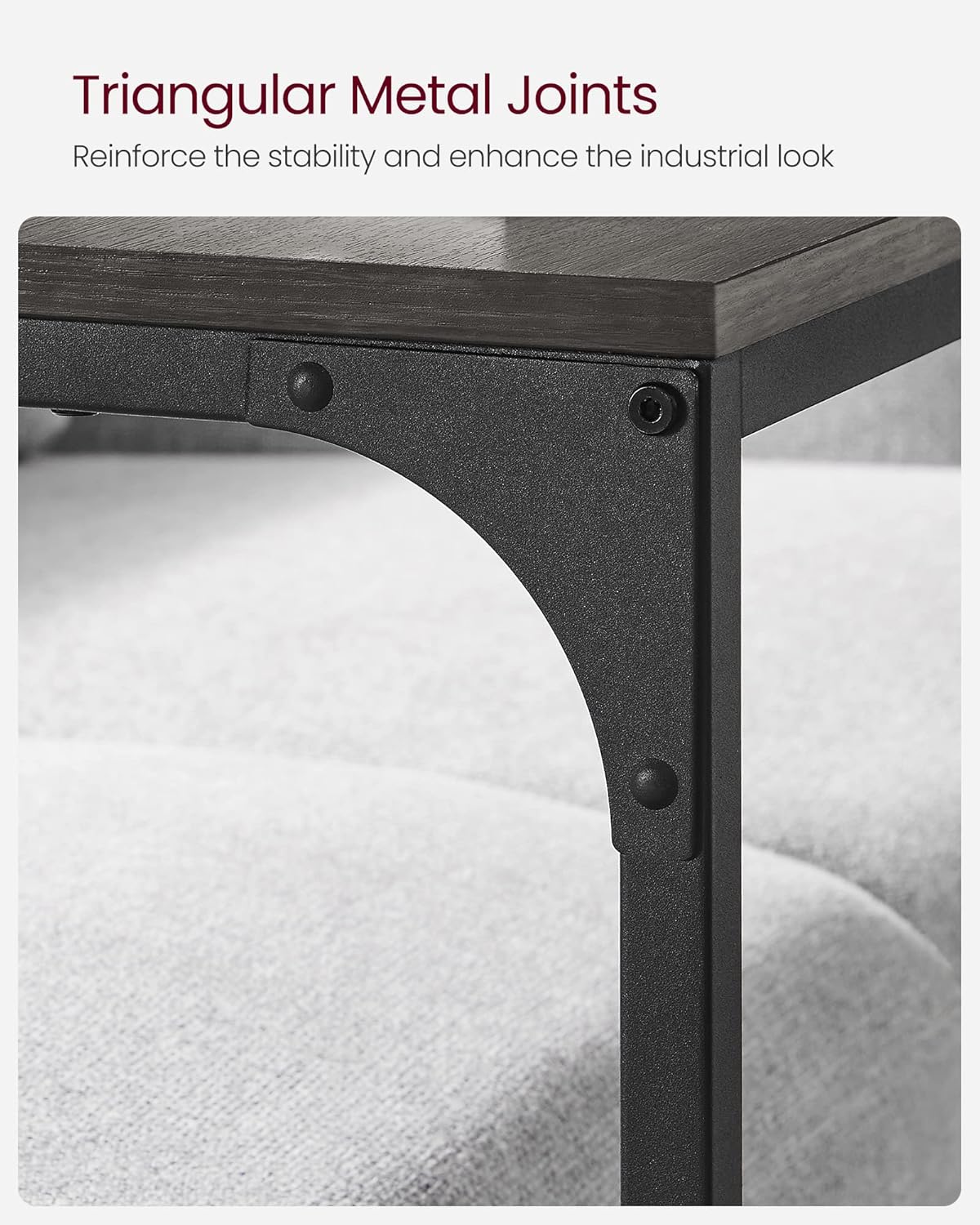 C Shaped End Table, Sofa Side Table, Couch Table and Small TV Tray with Metal Frame - with Gray Oak and Ink Black | Sold by Uncle Wiener's Wholesale