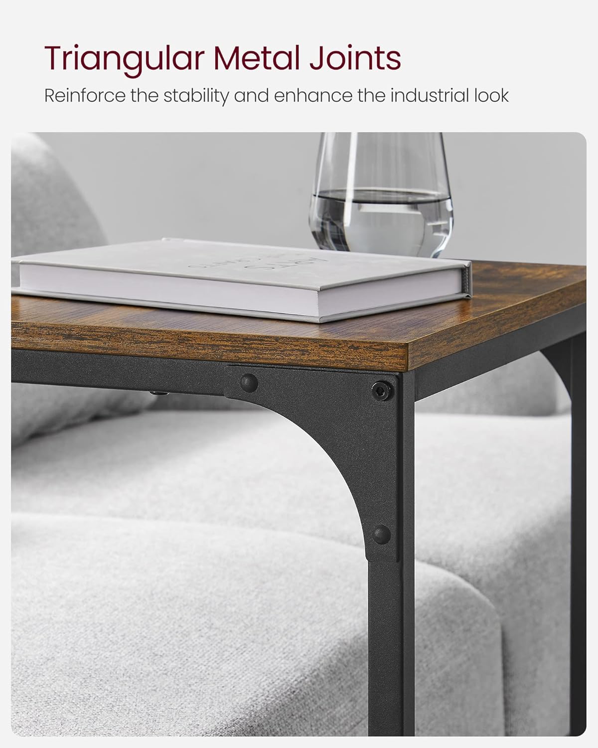 C Shaped End Table, Sofa Side Table, Couch Table and Small TV Tray with Metal Frame - with Gray Oak and Ink Black | Sold by Uncle Wiener's Wholesale