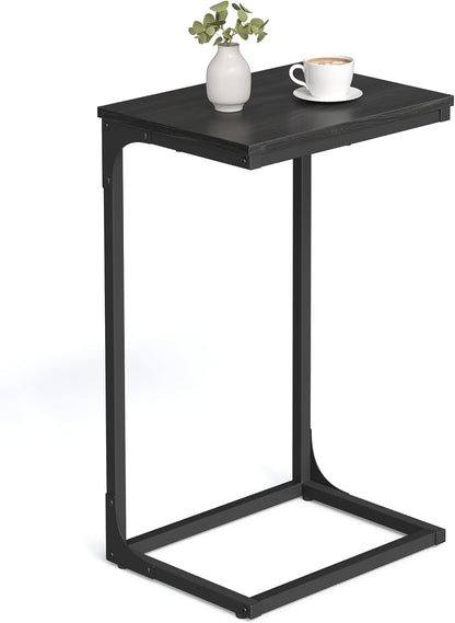 C Shaped End Table, Sofa Side Table, Couch Table and Small TV Tray with Metal Frame - with Gray Oak and Ink Black | Sold by Uncle Wiener's Wholesale