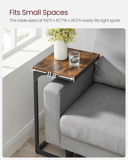C Shaped End Table, Sofa Side Table, Couch Table and Small TV Tray with Metal Frame - with Gray Oak and Ink Black | Sold by Uncle Wiener's Wholesale