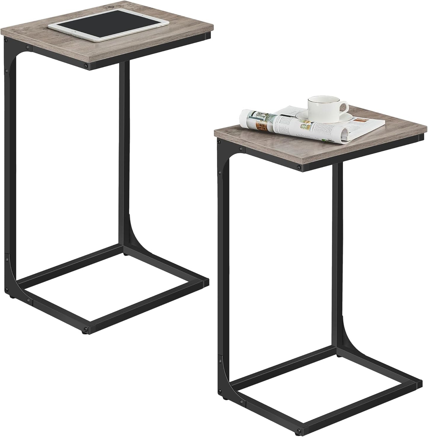 C Shaped Side Tables Set of 2, Sofa Side Tables, Bedside Tables, Laptop Tables for Living Room and Bedroom with Metal Frame LET355B - with Heather Greige and Ink Black | Sold by Uncle Wiener's Wholesale