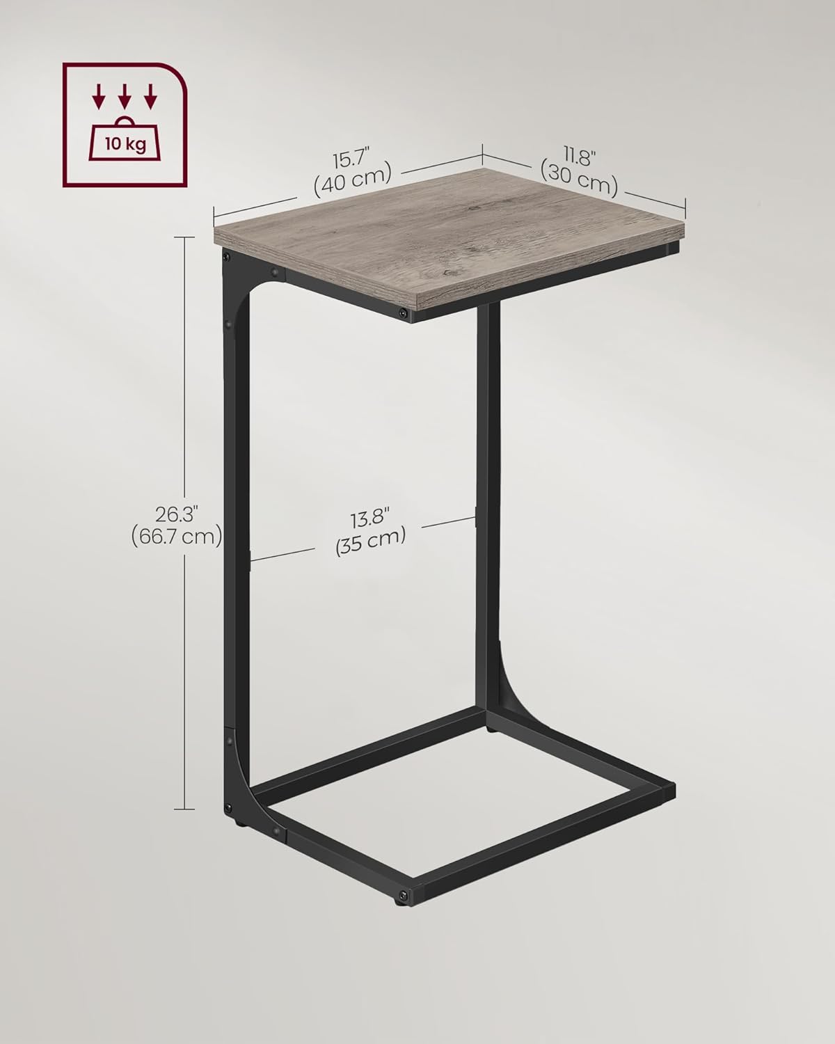 C Shaped Side Tables Set of 2, Sofa Side Tables, Bedside Tables, Laptop Tables for Living Room and Bedroom with Metal Frame LET355B - with Heather Greige and Ink Black | Sold by Uncle Wiener's Wholesale