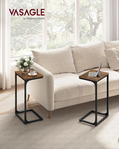 C Shaped Side Tables Set of 2, Sofa Side Tables, Bedside Tables, Laptop Tables for Living Room and Bedroom with Metal Frame LET355B - with Heather Greige and Ink Black | Sold by Uncle Wiener's Wholesale