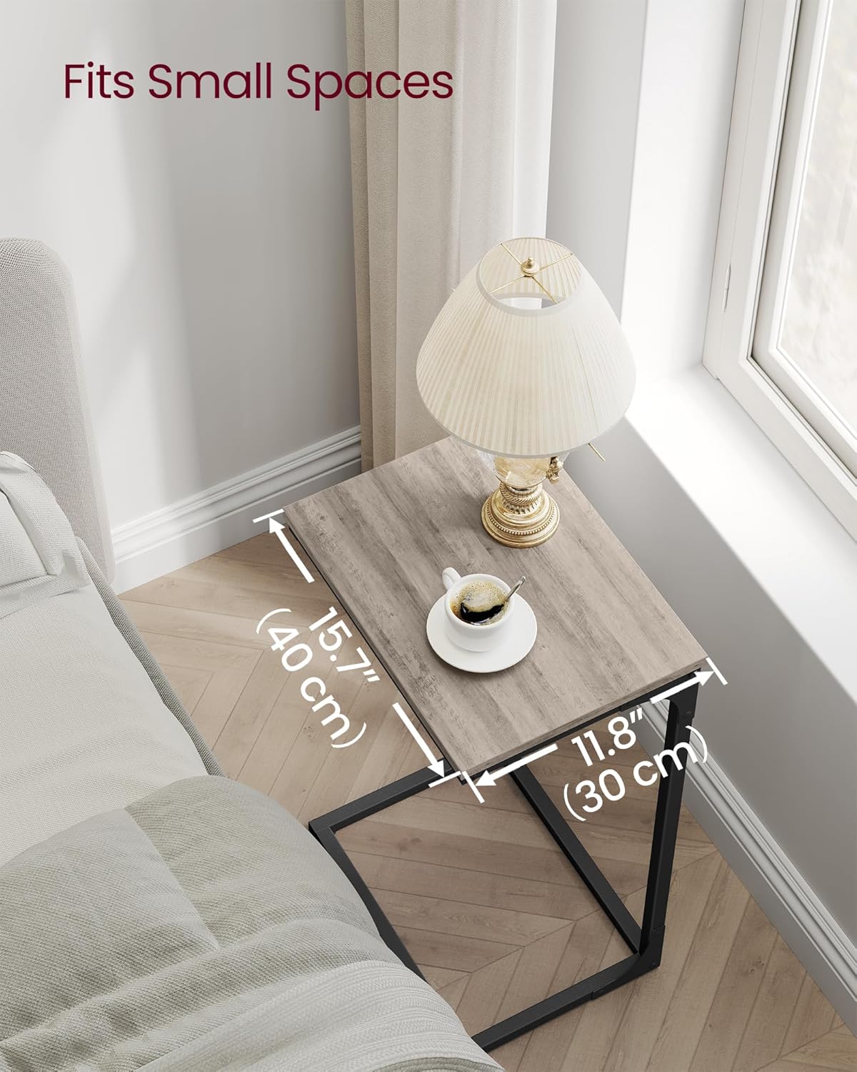 C Shaped Side Tables Set of 2, Sofa Side Tables, Bedside Tables, Laptop Tables for Living Room and Bedroom with Metal Frame LET355B - with Heather Greige and Ink Black | Sold by Uncle Wiener's Wholesale