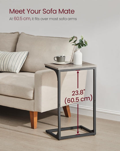 C Shaped Side Tables Set of 2, Sofa Side Tables, Bedside Tables, Laptop Tables for Living Room and Bedroom with Metal Frame LET355B - with Heather Greige and Ink Black | Sold by Uncle Wiener's Wholesale