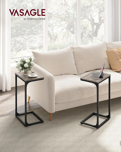 C Shaped Side Tables Set of 2, Sofa Side Tables, Bedside Tables, Laptop Tables for Living Room and Bedroom with Metal Frame LET355B - with Heather Greige and Ink Black | Sold by Uncle Wiener's Wholesale