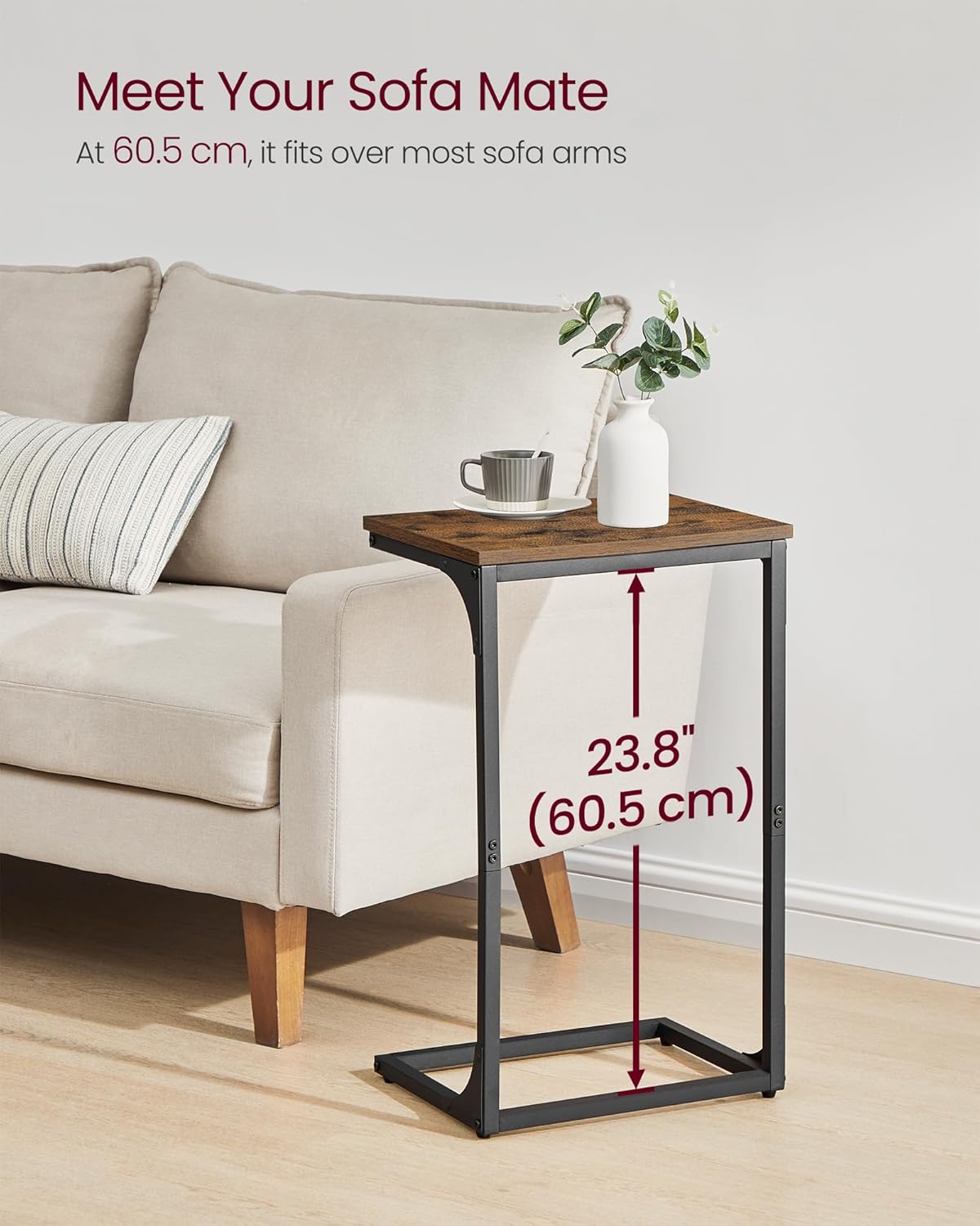C Shaped Side Tables Set of 2, Sofa Side Tables, Bedside Tables, Laptop Tables for Living Room and Bedroom with Metal Frame LET355B - with Heather Greige and Ink Black | Sold by Uncle Wiener's Wholesale